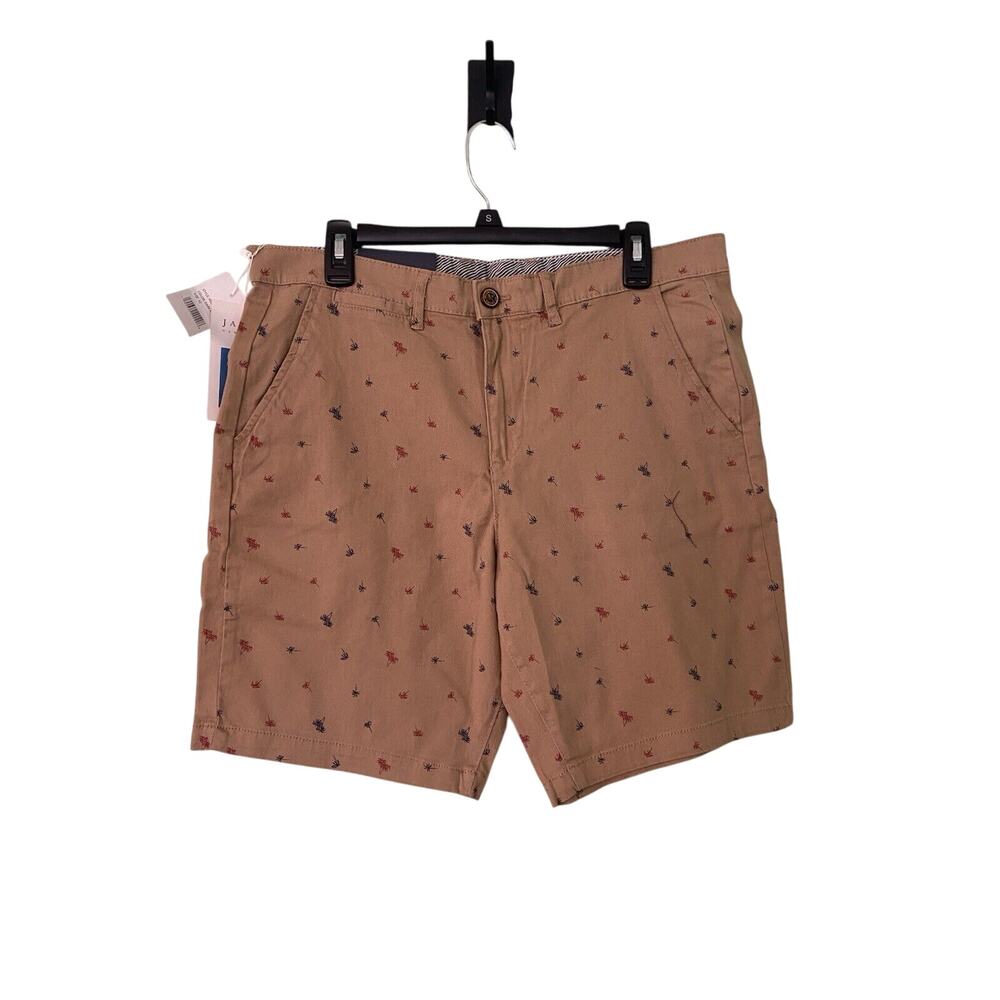 Jach's New York Men's 32 Tan Bleecker Short Printed Palm Tree Chinos
